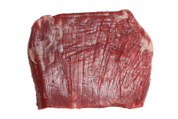 raw flank steak isolated top view. in the US as London broil steak