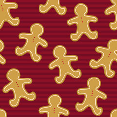 Obraz premium Seamless Pattern of Gingerbread Men on a Red Stripes Background