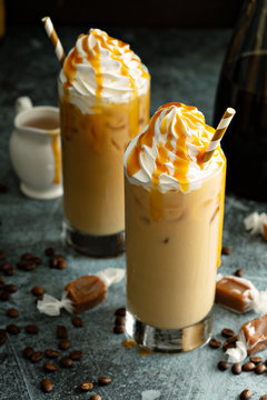 Caramel iced latte with whipped cream