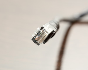 Phone cable isolated on white background macro