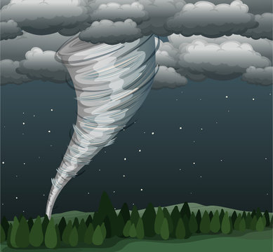 Tornado in landscape scene