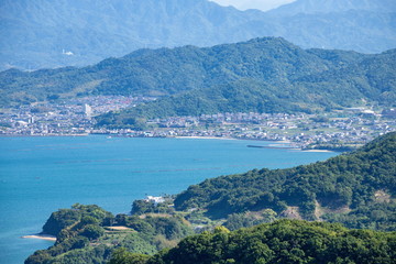 Fototapeta na wymiar Landscape of the Seto Inland Sea at spring time,Mure town,Takamatsu city,Shikoku,Japan