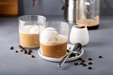 Coffee affogato with vanilla ice cream