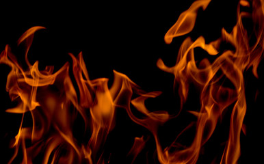 Fire flames on black background