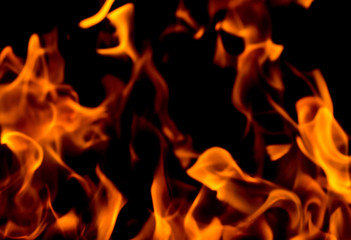 Fototapeta premium Fire flames on black background