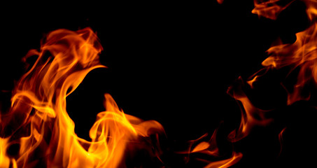 Fire flames on black background