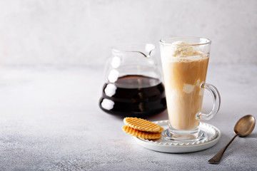 Affogato coffee in tall glass