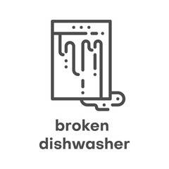 Simple modern line icon.Broken dishwasher sign. Vector illustration. Broken Appliances symbol.