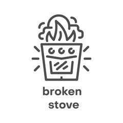 Simple modern line icon.Broken stove sign. Vector illustration. Broken Appliances symbol.