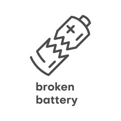 Fototapeta premium Simple modern line icon. Broken battery sign. Vector illustration. Broken Appliances symbol.