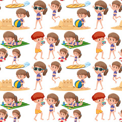 Beach kids seamless pattern