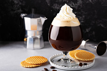 Irish coffee in a glass