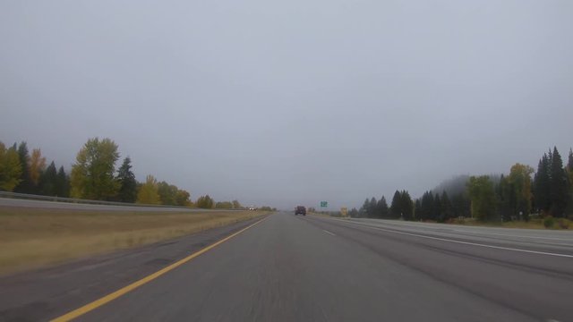 Early fall morning drive through the Bitterroot Mountains in Montana