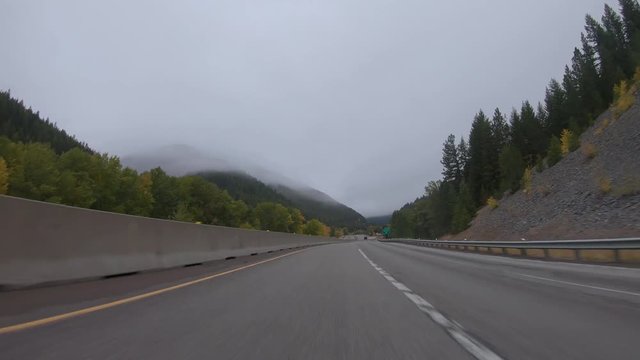 Early fall morning drive through the Bitterroot Mountains in Montana