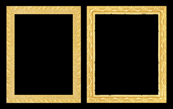 The antique gold frame isolated on black  background