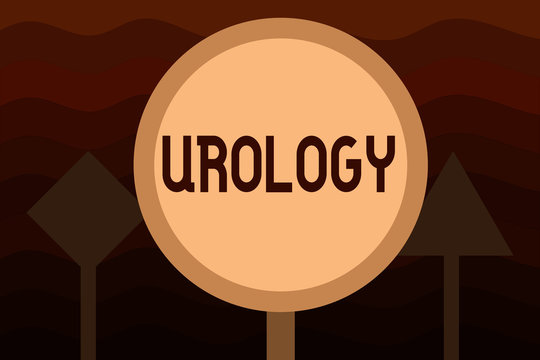 Handwriting text Urology. Concept meaning Medicine branch related with urinary system function and disorders.