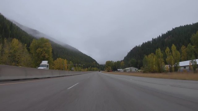 Early fall morning drive through the Bitterroot Mountains in Montana