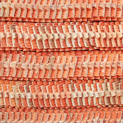 Stacks of roof tiles.