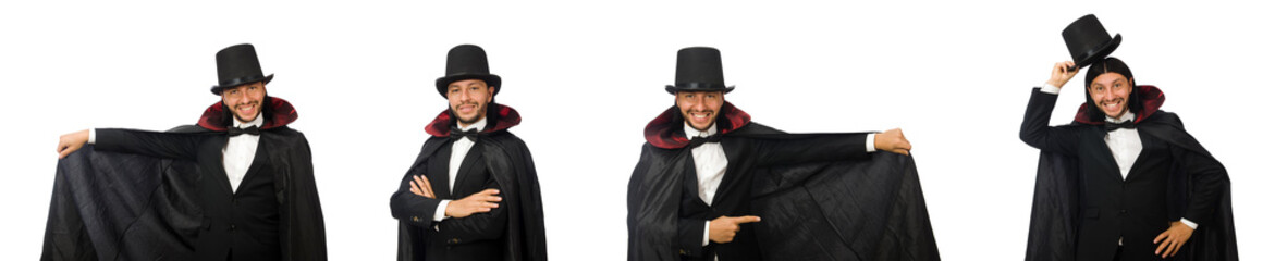 Man magician isolated on white