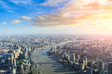 Fototapeta na wymiar Aerial view of the Shanghai skyline
