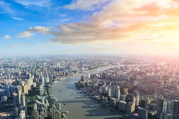 Fototapeten Aerial view of the Shanghai skyline © ABCDstock