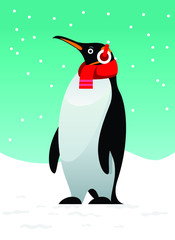 christmas penguin greeting card poster flat style vector illustration