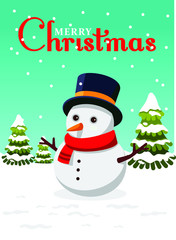 merry christmas snowman greeting card poster flat style vector illustration
