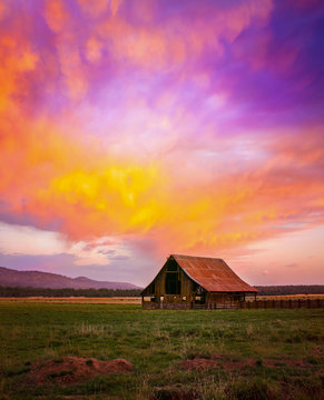 Solitary Barn in Sunset Skies