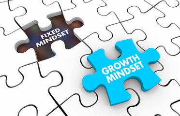 Fototapeta premium Fixed Vs Growth Mindset Puzzle Pieces 3d Illustration