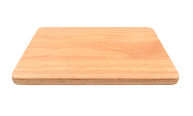 Brown wooden cutting board on white background