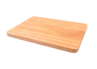 Brown wooden cutting board on white background