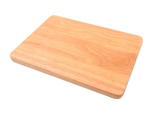 Brown wooden cutting board on white background