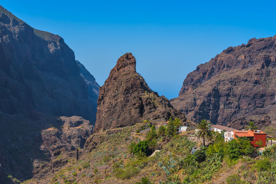 Stunning view of the gorge and the village of Masca.Tenerife. Canary Islands..Spain