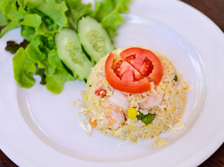 Unique style Thai shrimp fried rice serves on the dish