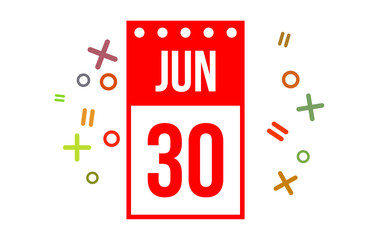 30 June Red Calendar Number