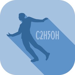 Drunkard young businessman walking. Social problem concept. Web icon with long shadows for application. Spirt chemical formula