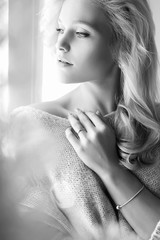 home lifestyle girl looking in window