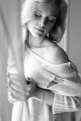 winter beautiful woman. home lifestyle girl with coffee