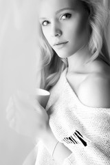 black and white portrait of beautiful woman