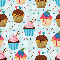 Sweet Snack Seamless Pattern Cupcake Muffin Wallpaper Repeatable