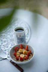 Breakfast with coffee and cereal
