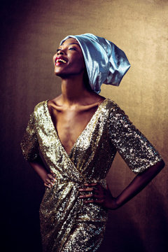Portrait of woman wearing sequin dress