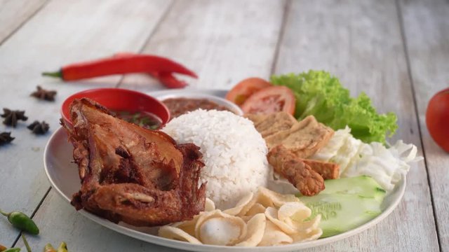 nasi lemak ayam penyet, traditional malaysian dish