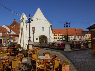 An afternoon view of a old town on a sunny day.