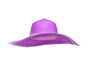 Purple sun hat against white background