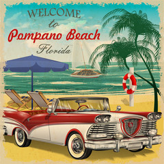 Willkommen zum Retro-Plakat von Pompano Beach, Florida. © Марина Ахадова