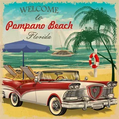 Willkommen zum Retro-Plakat von Pompano Beach, Florida. © Марина Ахадова