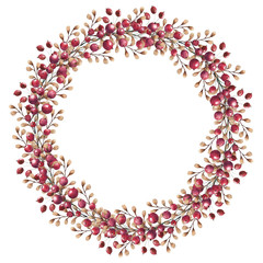 Watercolor wreath of branches for Thanksgiving design