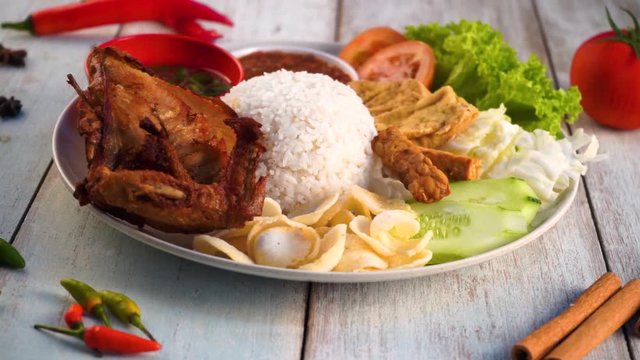 nasi lemak ayam penyet, traditional malaysian dish