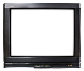 Old TV with white screen.
